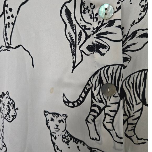 Cynthia Rowley 100% Silk Big Cats Buttoned Long Sleeve Shirt Size L - Picture 4 of 5